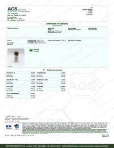 Amber Delta 8 Distillate COA page 1, ACS Laboratory