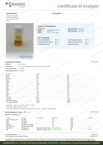 Broad Spectrum CBD Distillate COA page 1, Anresco Laboratories