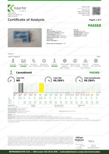 CBD Isolate COA page 1 of 5, Kaycha Labs, tested 09-25-2026