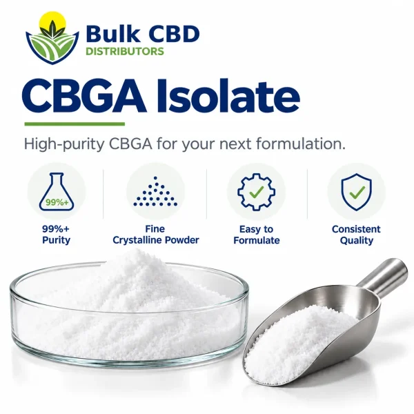 CBGA isolate key features for manufacturers, including high purity and a fine crystalline powder