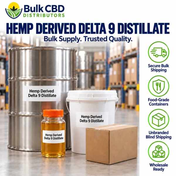 Hemp Derived Delta 9 Distillate bulk shipping and packaging in unbranded containers