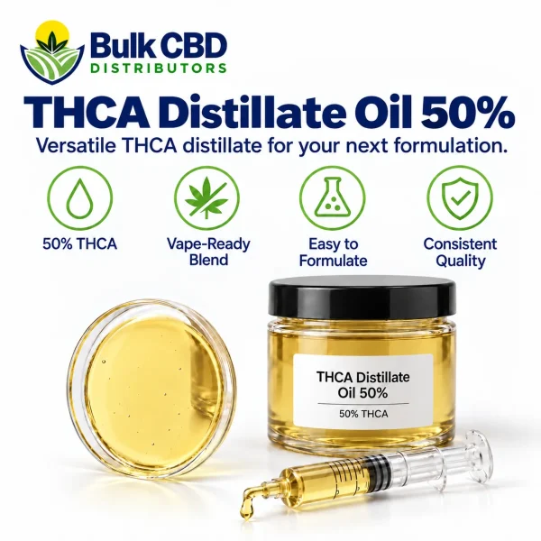 THCA Distillate Oil 50% key features: 50% THCA, easy to formulate and consistent quality