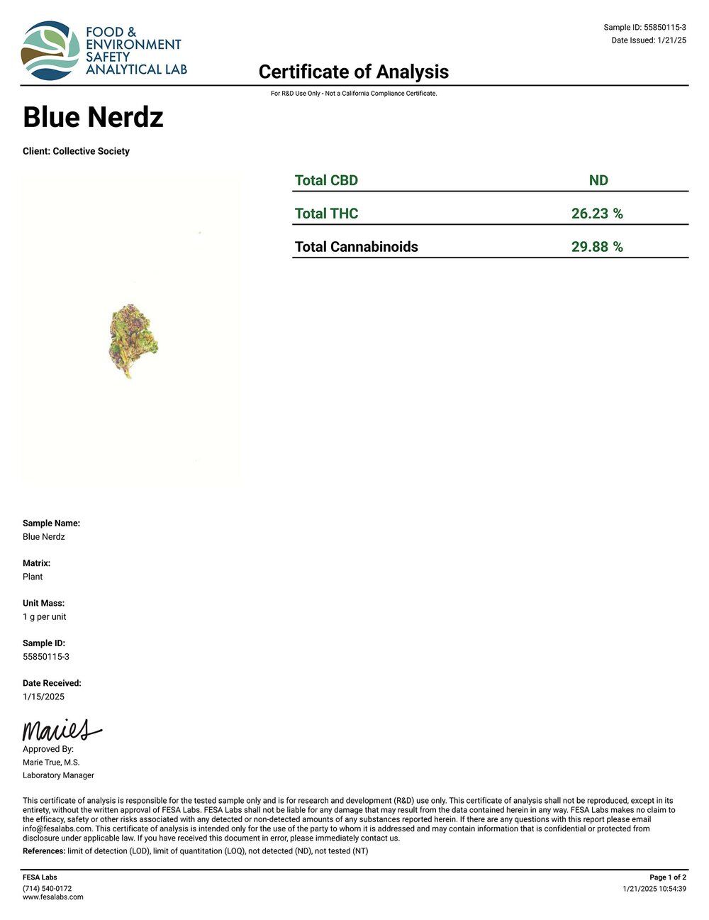 DoughLicious Blue Nerdz Exotic THCA Flower COA 1-21-25