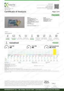 CBC Distillate COA page 1, Kaycha Labs
