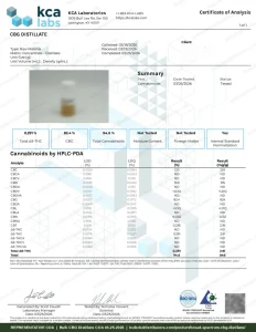 Broad Spectrum CBG Distillate COA page 1, KCA Laboratories