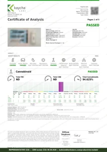 CBN Isolate COA page 1 of 5, Kaycha Labs, tested 08-26-2026