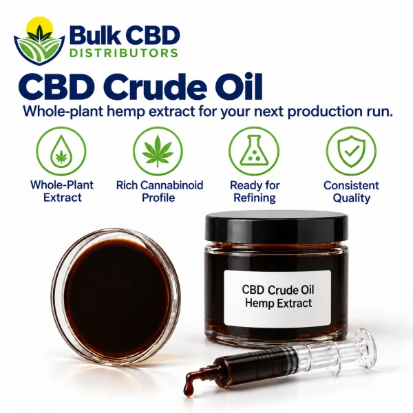 CBD Crude Oil key features: whole-plant extract, rich cannabinoid profile, ready for refining, consistent quality