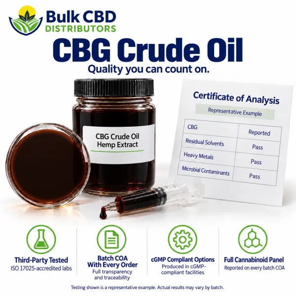 Representative certificate of analysis for CBG Crude Oil with third-party ISO 17025 lab testing