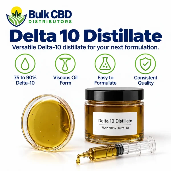 Delta 10 Distillate key features: 75 to 90% Delta-10, easy to formulate and consistent quality