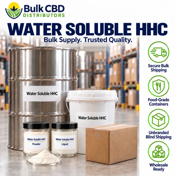 Water Soluble HHC bulk supply with a 100 kg+ steel drum, bucket and blind shipped boxes