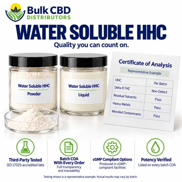 Representative certificate of analysis for Water Soluble HHC with third-party ISO 17025 lab testing