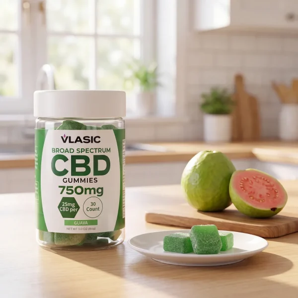 Vlasic Labs Broad Spectrum CBD Gummies jar with gummies