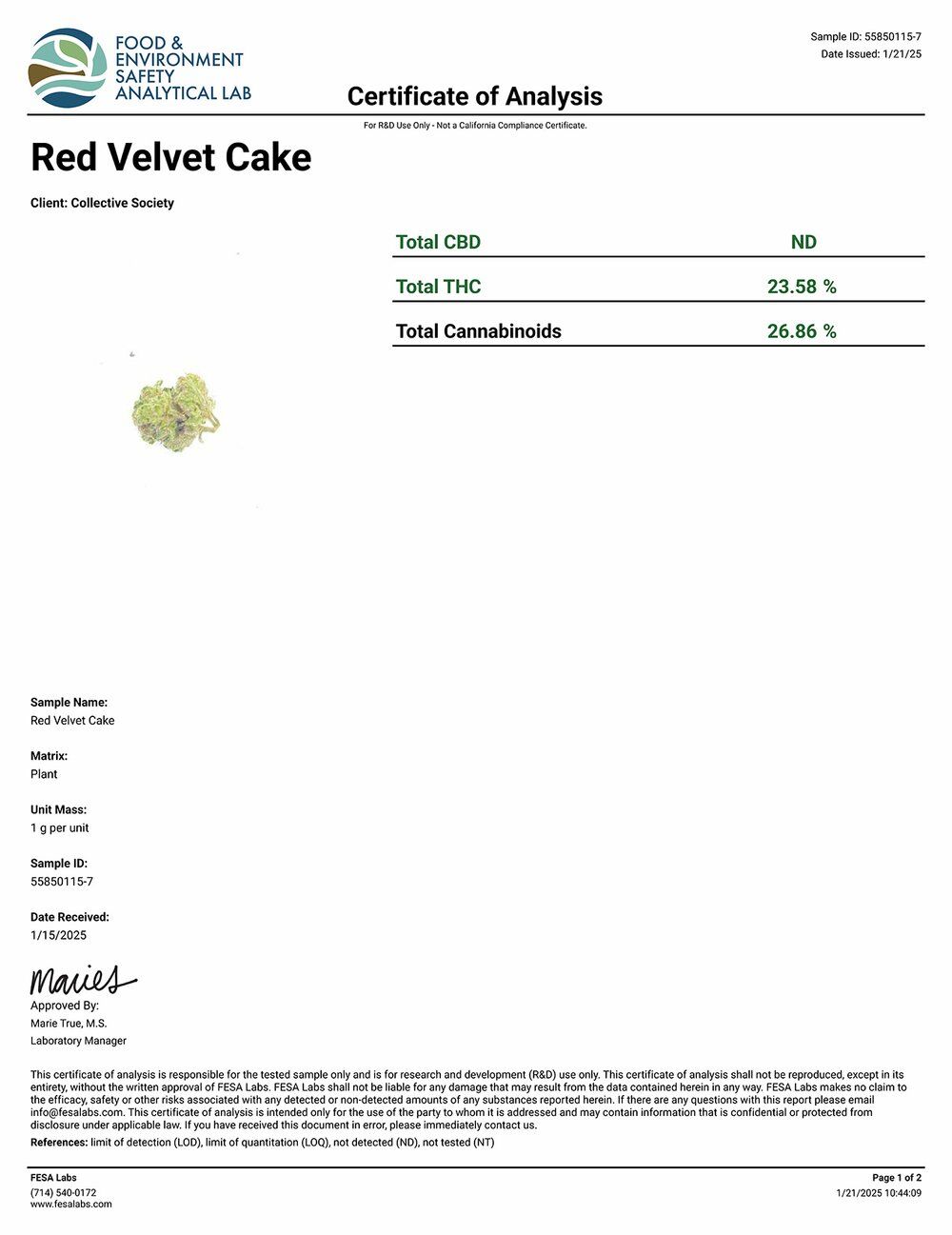 DoughLicious Red Velvet Cake Exotic THCA Flower COA 1-21-25