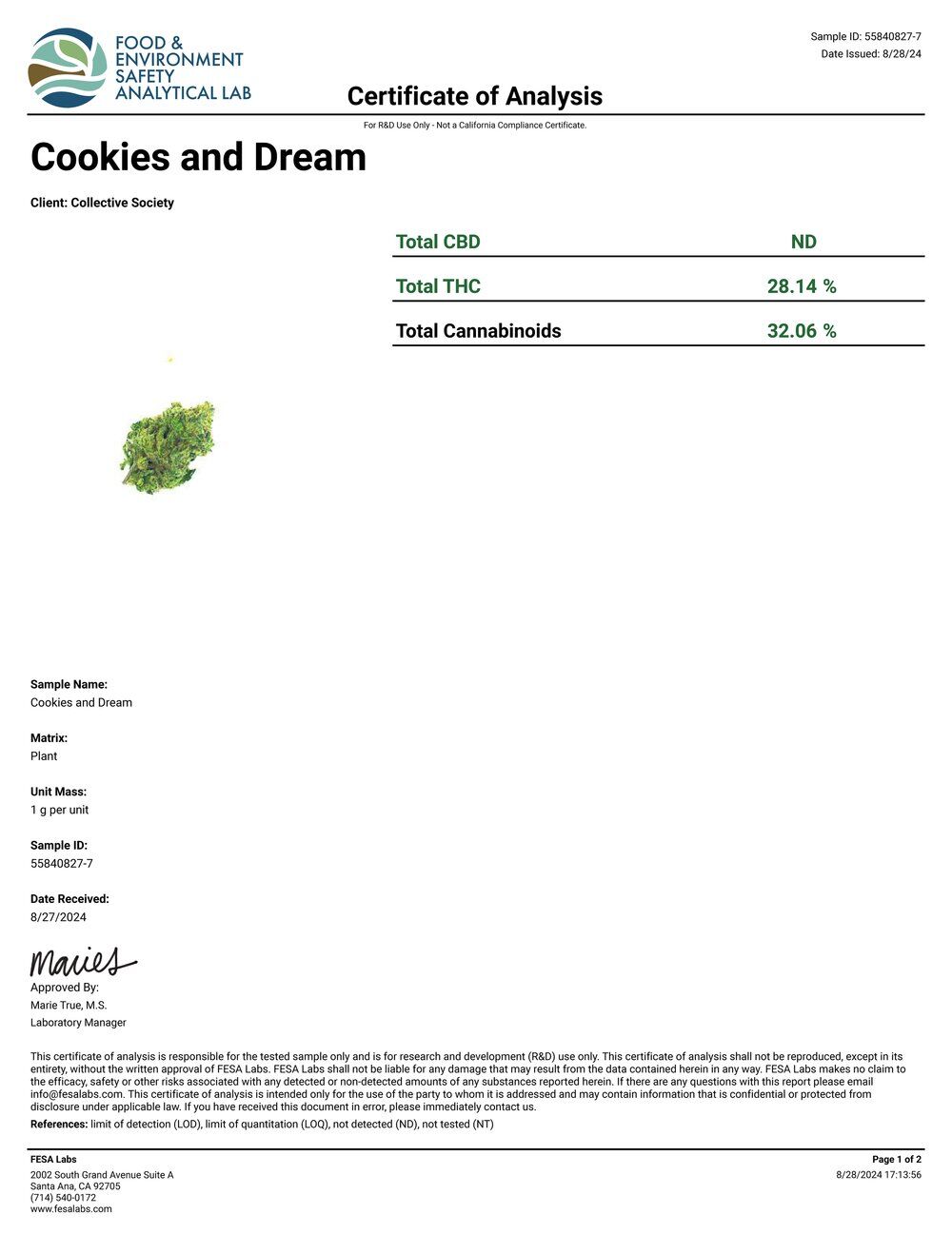 Lost Jane Cookies and Dream Exotic THCA Flower COA 8-28-24