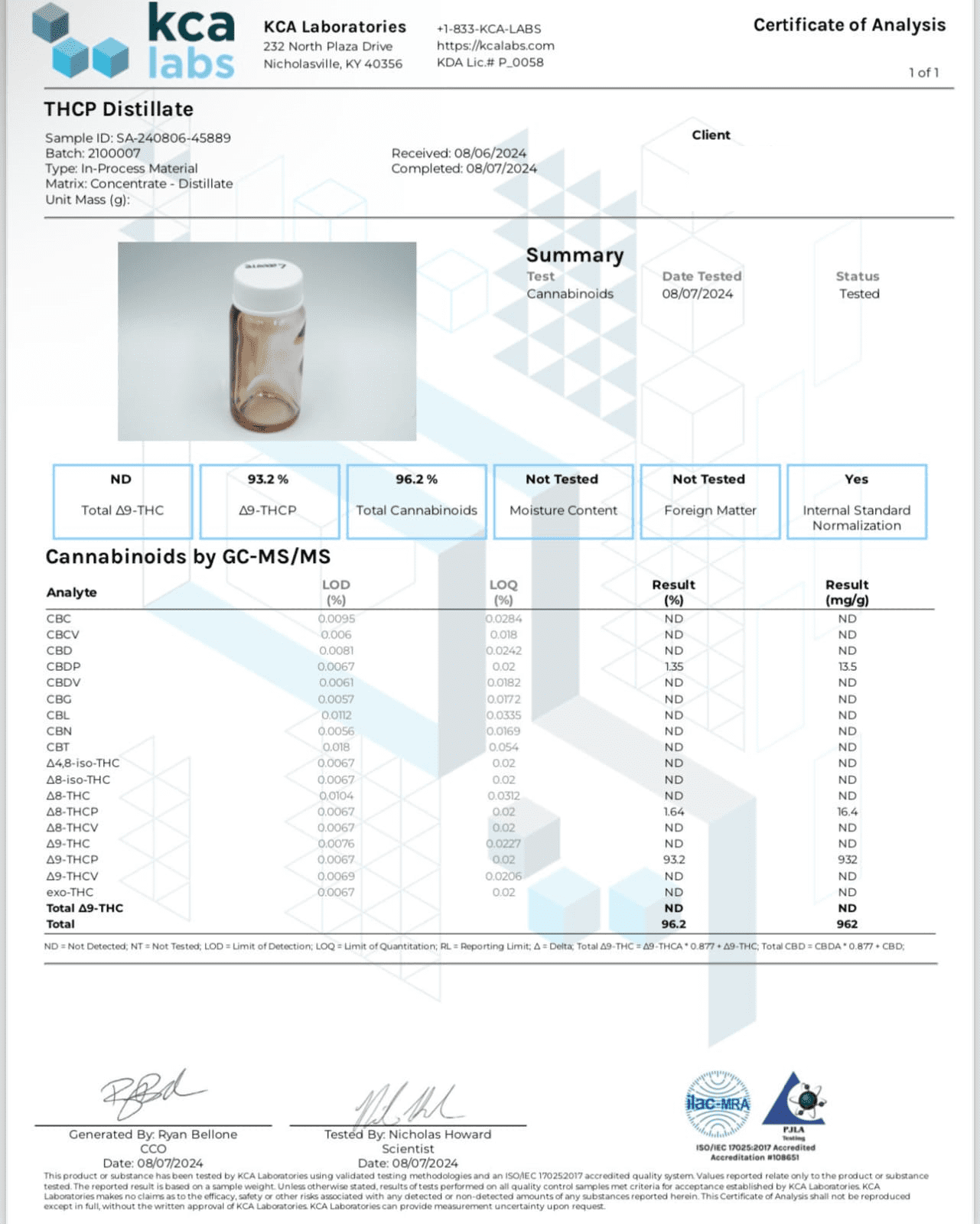 Thcp Distillate Thcp Distillate Coa
