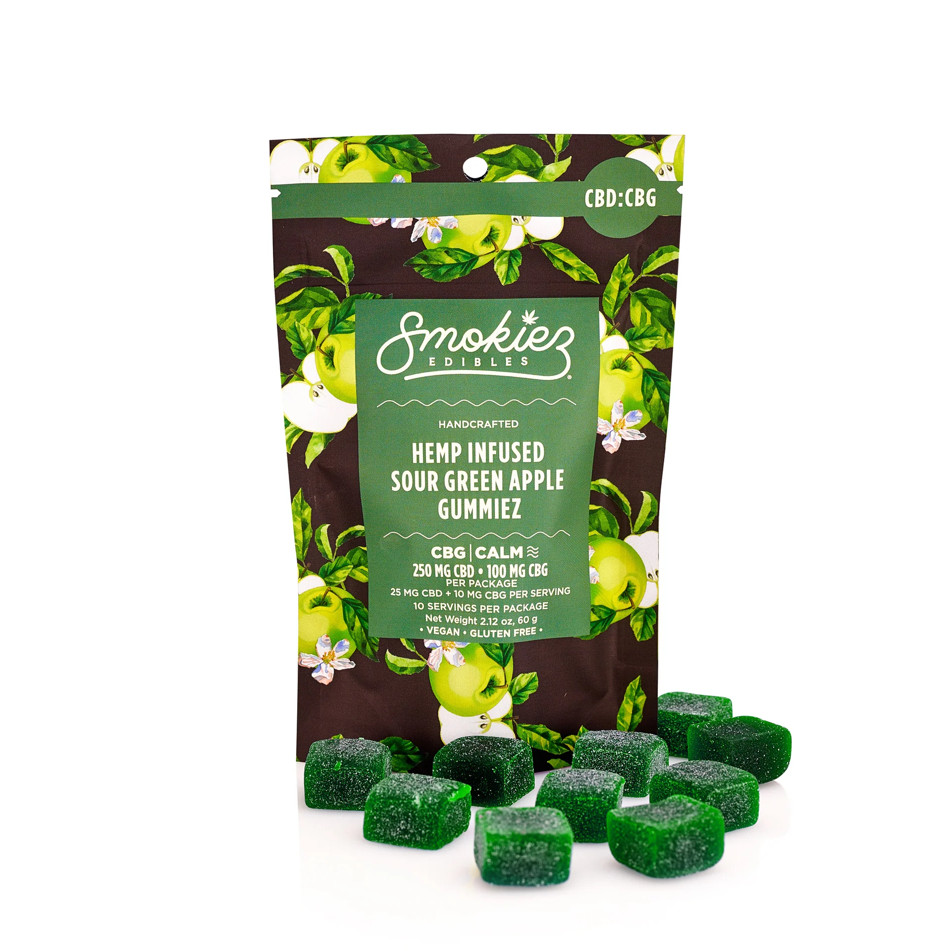 Smokiez Sour Green Apple Cbd:cbg 2.5:1 Gummies Smokiez 10-Pack Sour Green Apple Cbd + Cbg Gummies