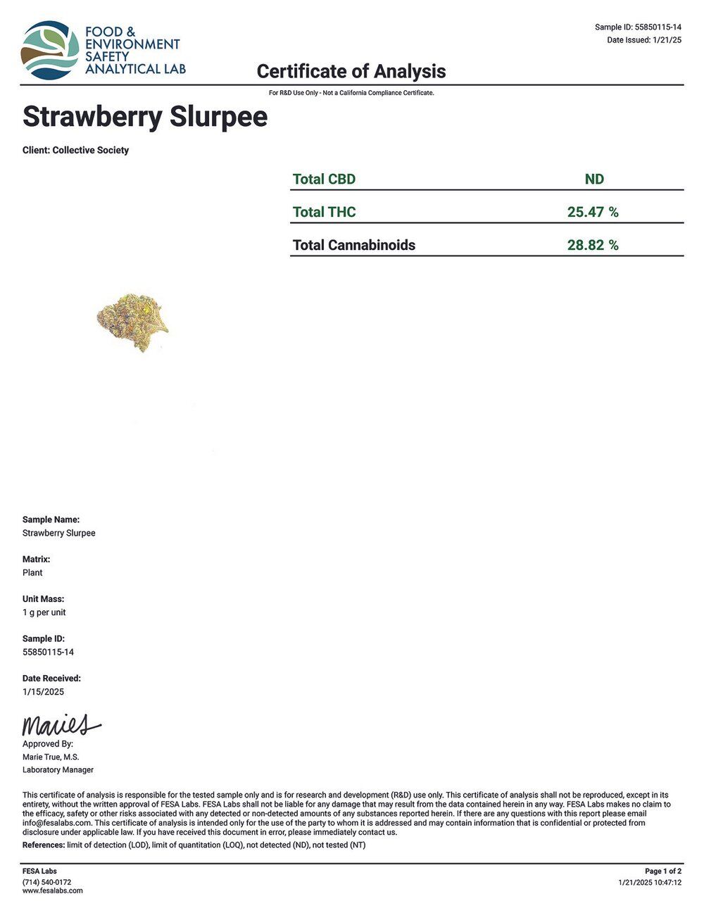 DoughLicious Strawberry Slurpee Exotic THCA Flower COA 1-21-25