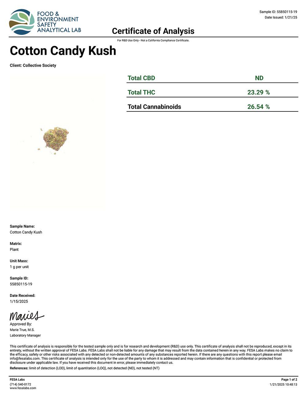 Lost Jane Cotton Candy Kush Exotic THCA Flower COA 1-21-25