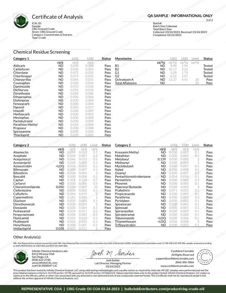 CBG Crude Oil COA page 3 of 3