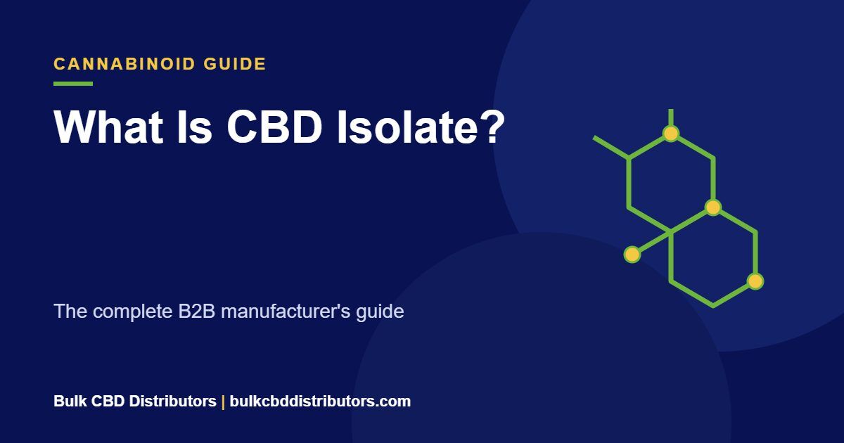 What Is CBD Isolate? What Is CBD Isolate? The complete B2B manufacturer's guide. Bulk CBD Distributors guide graphic.