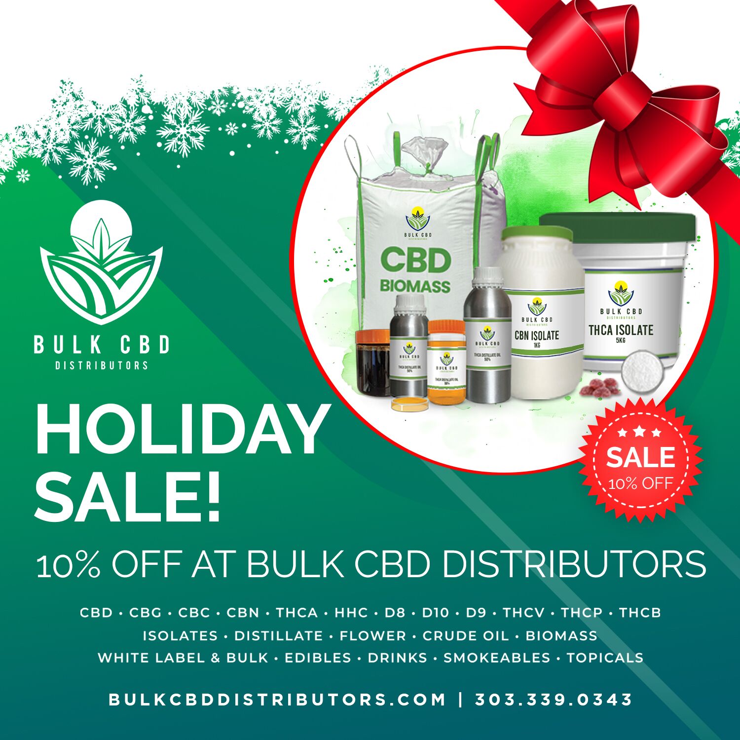 10% Off Hemp Ingredients – Holiday Promotion at Bulk CBD Distributors