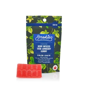 Delta 8 Edibles Smokiez Sour Jamberry Hemp Delta-9 Thc + Cbn Gummy - 10 Servings - 5Mg Thc And Cbn Per Serving